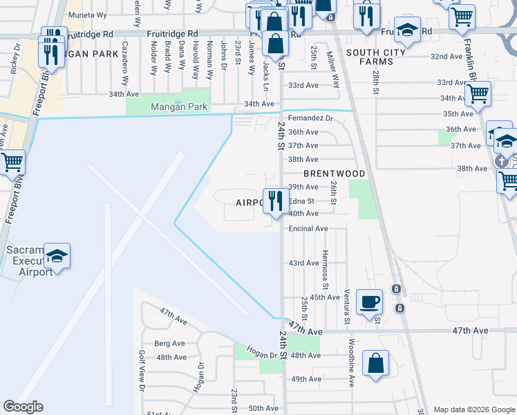 map of restaurants, bars, coffee shops, grocery stores, and more near 2378 Cork Circle in Sacramento