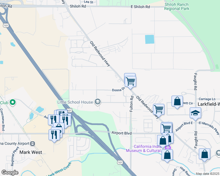 map of restaurants, bars, coffee shops, grocery stores, and more near 147 Donna Drive in Windsor