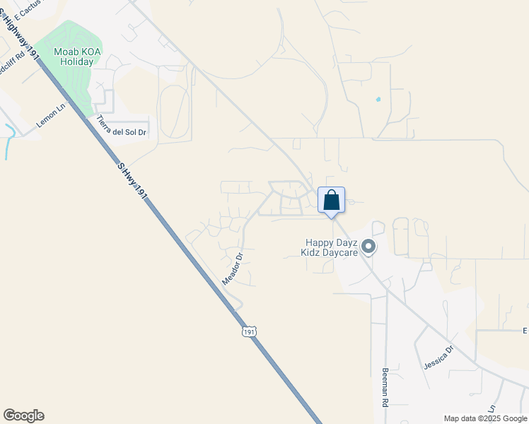 map of restaurants, bars, coffee shops, grocery stores, and more near 3686 South Spanish Valley Drive in Moab