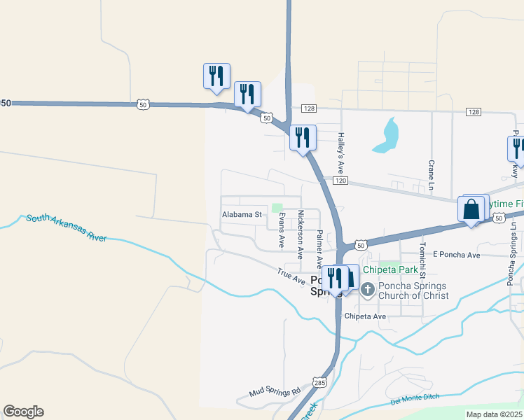 map of restaurants, bars, coffee shops, grocery stores, and more near 470 Alabama Street in Poncha Springs