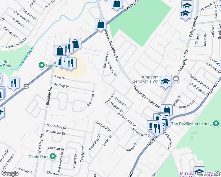 map of restaurants, bars, coffee shops, grocery stores, and more near 1000 Rainbow Drive in St. Louis