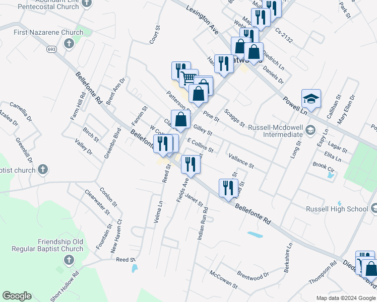 map of restaurants, bars, coffee shops, grocery stores, and more near 2404 Argillite Rd in Flatwoods