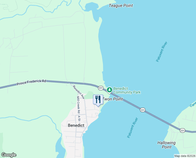 map of restaurants, bars, coffee shops, grocery stores, and more near 18220 Prince Frederick Road in Hughesville