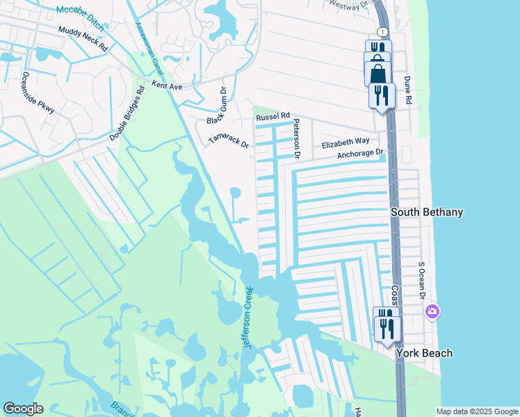 map of restaurants, bars, coffee shops, grocery stores, and more near 307 West 5th Street in Bethany Beach