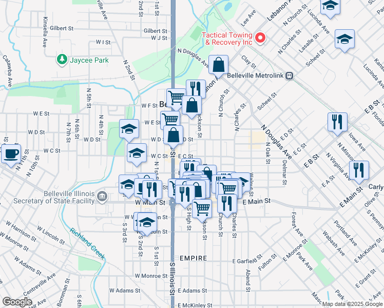 map of restaurants, bars, coffee shops, grocery stores, and more near 309 North Jackson Street in Belleville