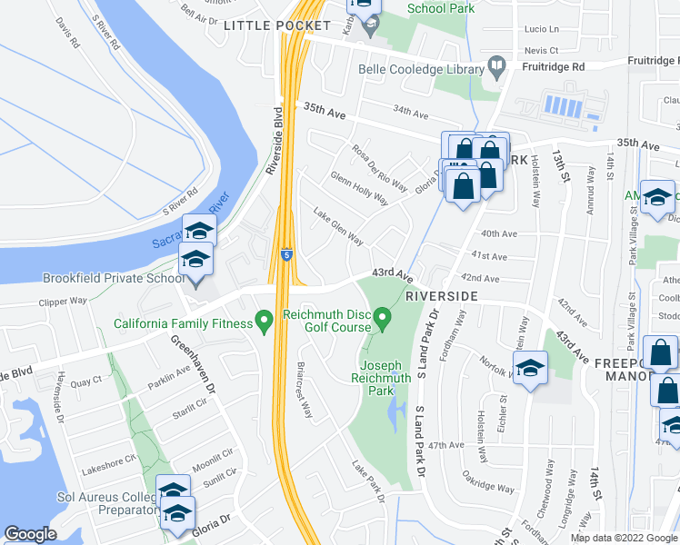 map of restaurants, bars, coffee shops, grocery stores, and more near 6060 Gloria Drive in Sacramento