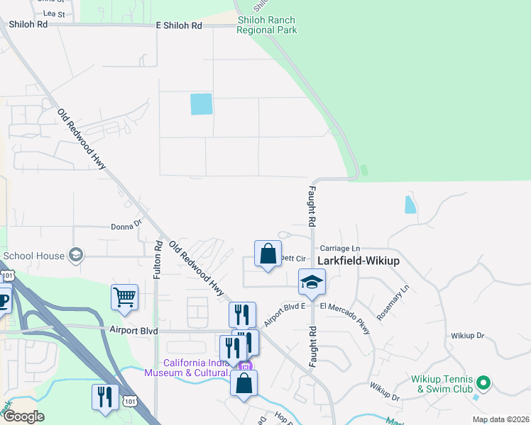 map of restaurants, bars, coffee shops, grocery stores, and more near 5397 Faught Road in Santa Rosa