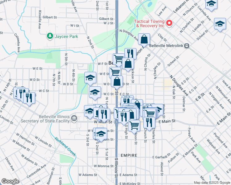 map of restaurants, bars, coffee shops, grocery stores, and more near 309 Kretschmer Avenue in Belleville