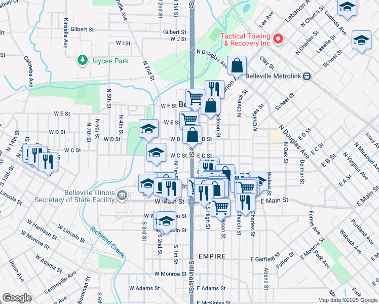 map of restaurants, bars, coffee shops, grocery stores, and more near 309 Kretschmer Avenue in Belleville