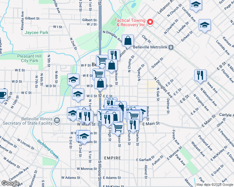 map of restaurants, bars, coffee shops, grocery stores, and more near 309 North Jackson Street in Belleville