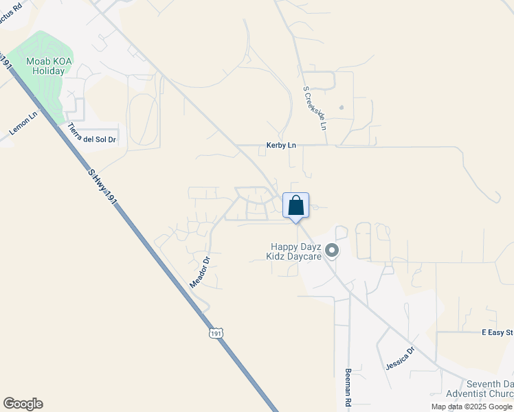 map of restaurants, bars, coffee shops, grocery stores, and more near 14 Meador Drive in Moab