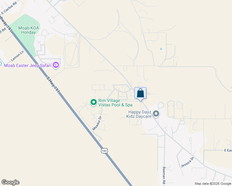 map of restaurants, bars, coffee shops, grocery stores, and more near Polar Mesa Trail in Moab