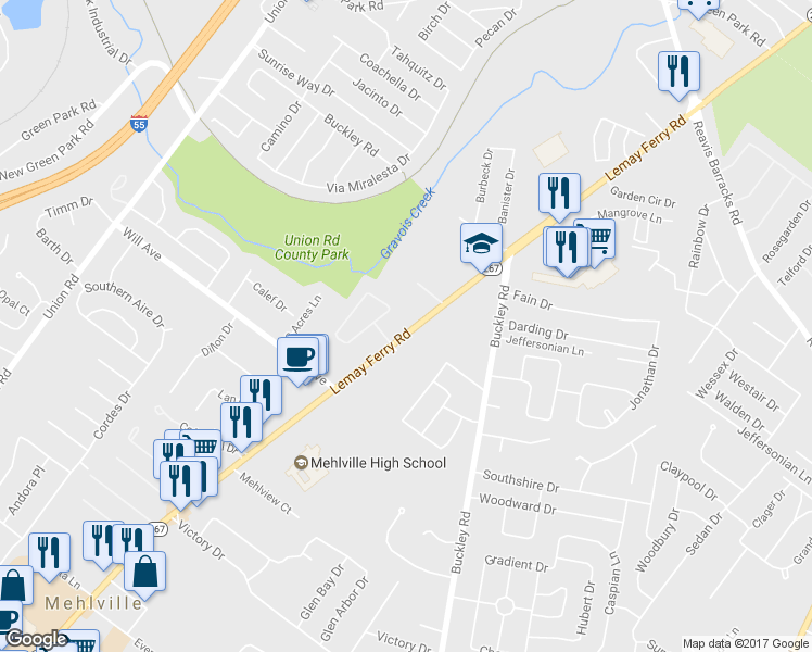 map of restaurants, bars, coffee shops, grocery stores, and more near 2819 Lemay Ferry Road in St. Louis