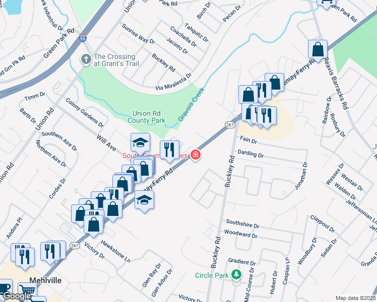 map of restaurants, bars, coffee shops, grocery stores, and more near 2819 Lemay Ferry Road in St. Louis