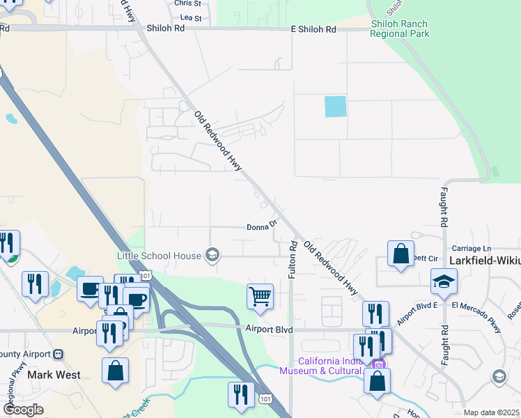 map of restaurants, bars, coffee shops, grocery stores, and more near 5519 Old Redwood Highway in Santa Rosa