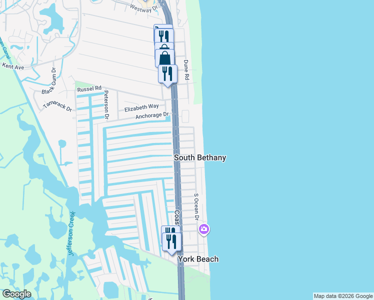 map of restaurants, bars, coffee shops, grocery stores, and more near 6 North 3rd Street in Bethany Beach