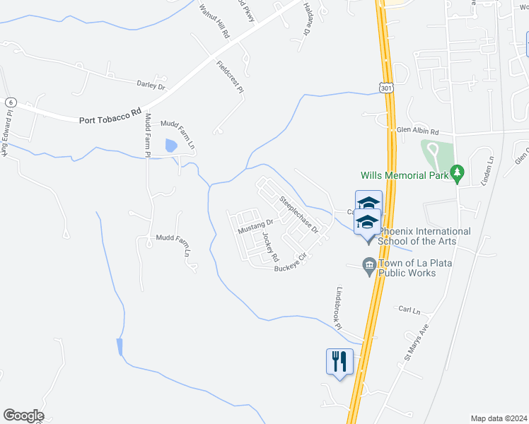 map of restaurants, bars, coffee shops, grocery stores, and more near 10 Derby Drive in La Plata