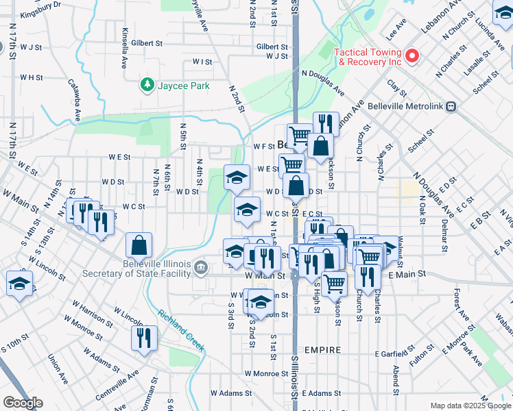 map of restaurants, bars, coffee shops, grocery stores, and more near 308 North 2nd Street in Belleville