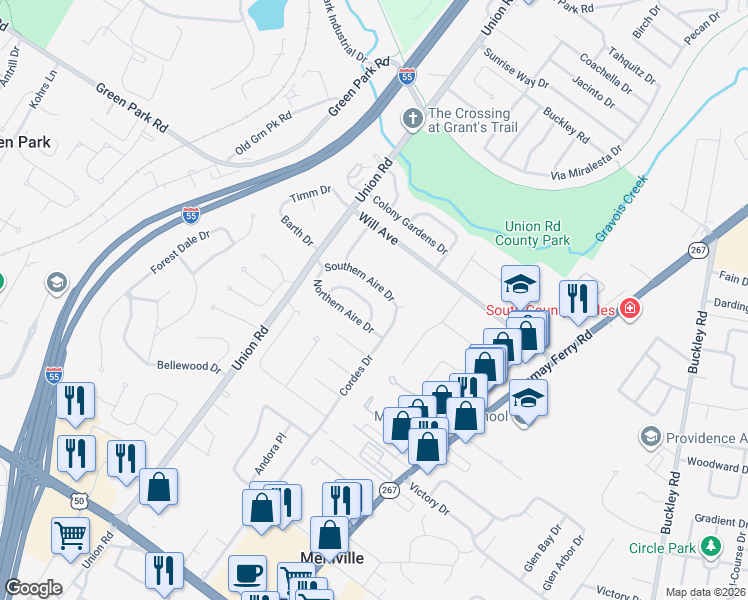 map of restaurants, bars, coffee shops, grocery stores, and more near 3917 High Aire Drive in St. Louis