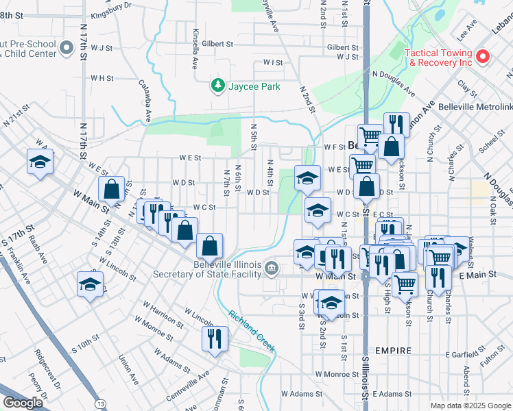 map of restaurants, bars, coffee shops, grocery stores, and more near 308 North 5th Street in Belleville
