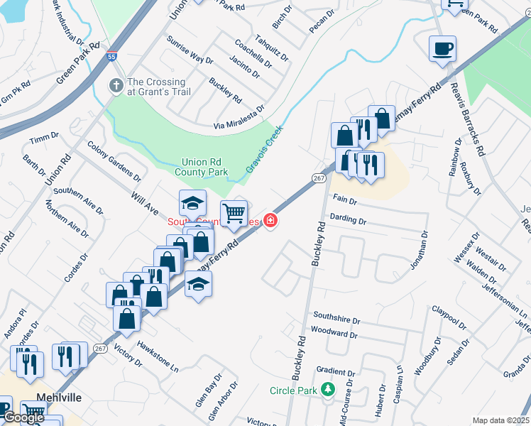 map of restaurants, bars, coffee shops, grocery stores, and more near 2819 Lemay Ferry Road in St. Louis