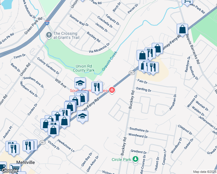 map of restaurants, bars, coffee shops, grocery stores, and more near 2819 Lemay Ferry Road in St. Louis