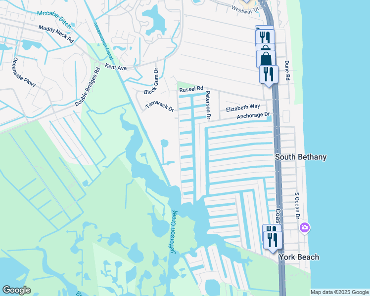 map of restaurants, bars, coffee shops, grocery stores, and more near 307 West 5th Street in Bethany Beach