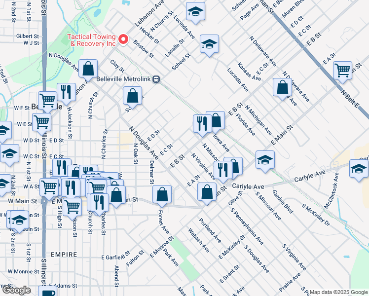 map of restaurants, bars, coffee shops, grocery stores, and more near in Belleville