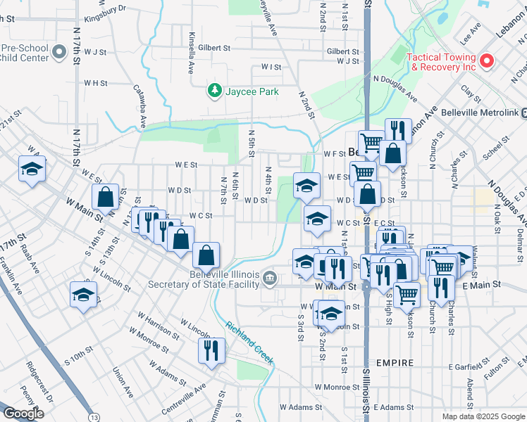 map of restaurants, bars, coffee shops, grocery stores, and more near 308 North 5th Street in Belleville