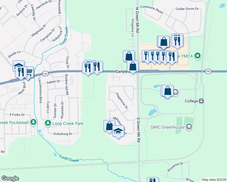 map of restaurants, bars, coffee shops, grocery stores, and more near 301 Flagstone Drive in Belleville