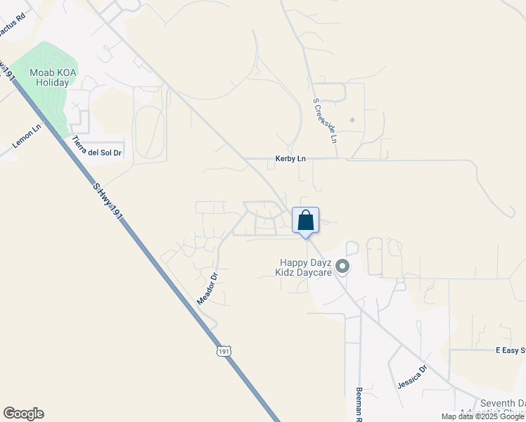 map of restaurants, bars, coffee shops, grocery stores, and more near 14 Meador Drive in Moab