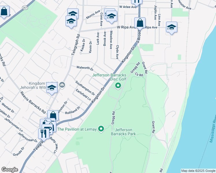 map of restaurants, bars, coffee shops, grocery stores, and more near 284 Kingston Drive in St. Louis