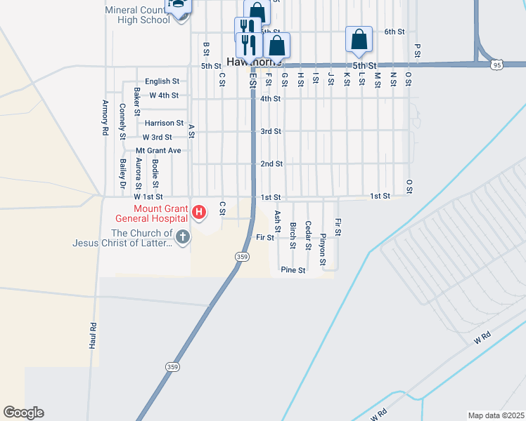 map of restaurants, bars, coffee shops, grocery stores, and more near 510 1st Street in Hawthorne