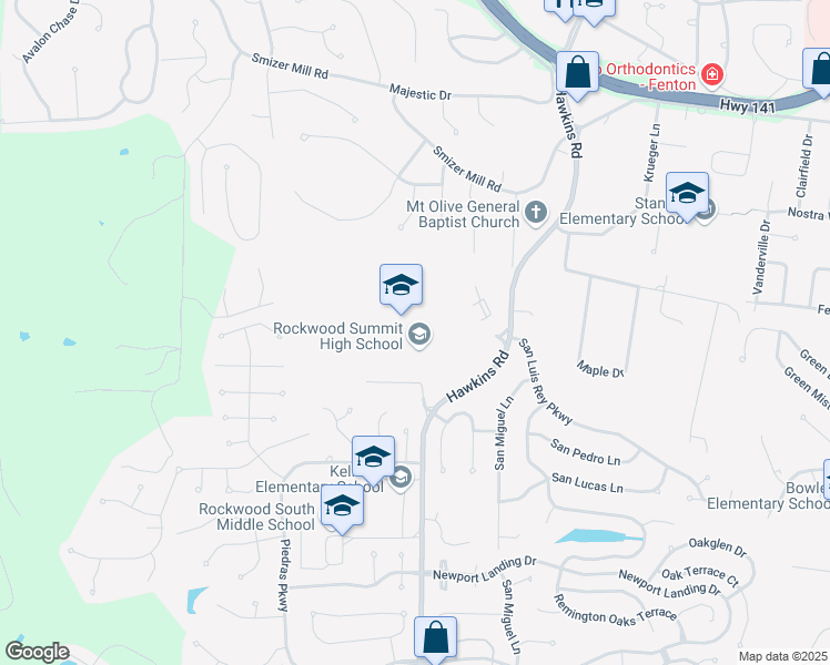map of restaurants, bars, coffee shops, grocery stores, and more near 1780 Hawkins Road in Fenton