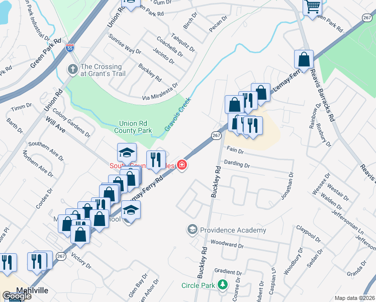 map of restaurants, bars, coffee shops, grocery stores, and more near 2730 Lemay Ferry Road in St. Louis