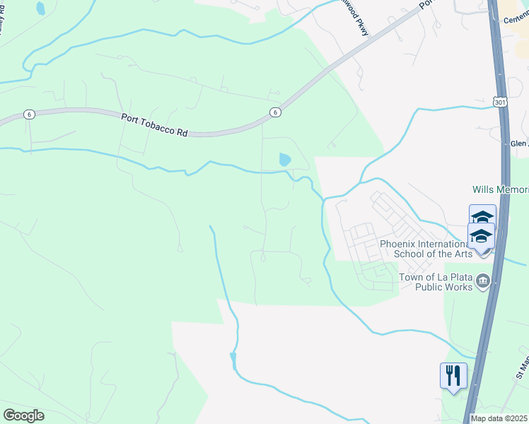 map of restaurants, bars, coffee shops, grocery stores, and more near Mudd Farm Place in La Plata