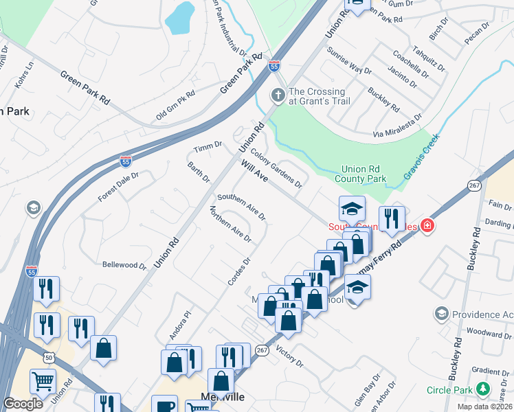 map of restaurants, bars, coffee shops, grocery stores, and more near 3917 High Aire Drive in St. Louis