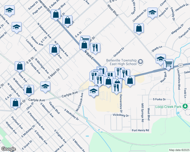 map of restaurants, bars, coffee shops, grocery stores, and more near 35 Orchard Drive in Belleville