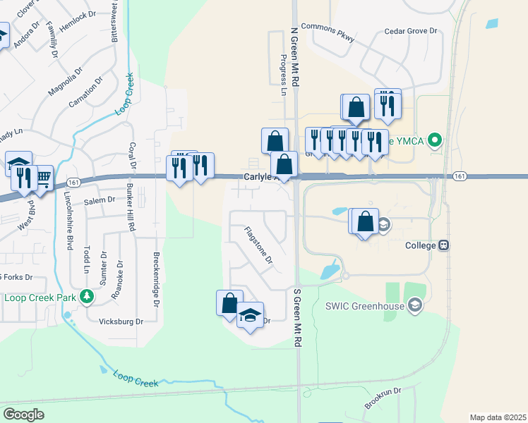 map of restaurants, bars, coffee shops, grocery stores, and more near College Avenue in Belleville