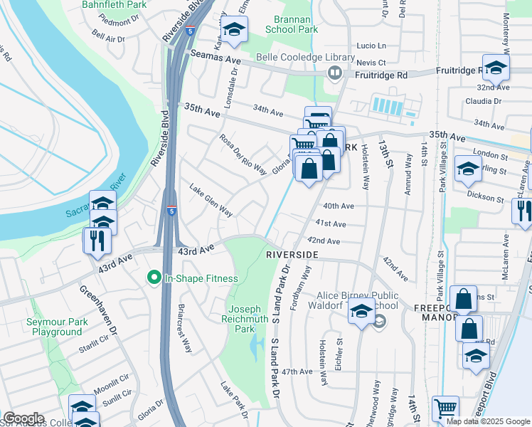 map of restaurants, bars, coffee shops, grocery stores, and more near 1137 Lake Glen Way in Sacramento