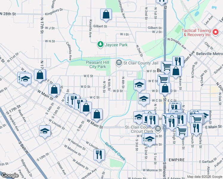 map of restaurants, bars, coffee shops, grocery stores, and more near 515 North 6th Street in Belleville