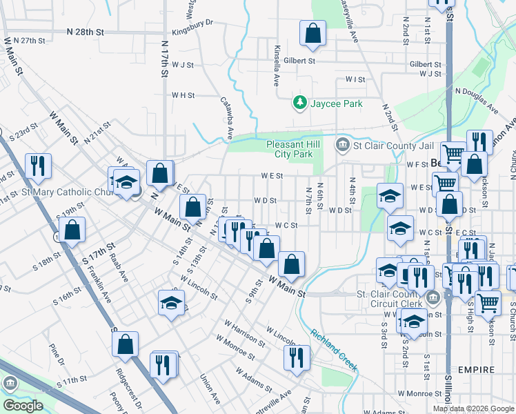 map of restaurants, bars, coffee shops, grocery stores, and more near 310 North 10th Street in Belleville