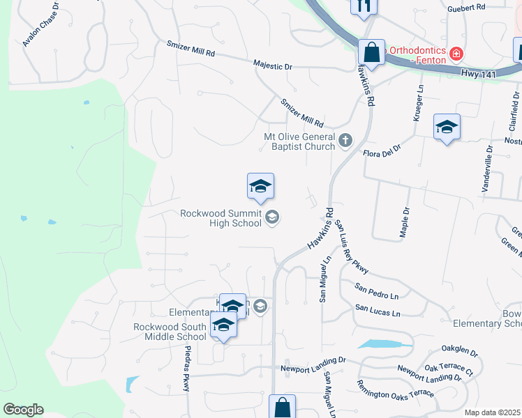 map of restaurants, bars, coffee shops, grocery stores, and more near 1780 Hawkins Road in Fenton