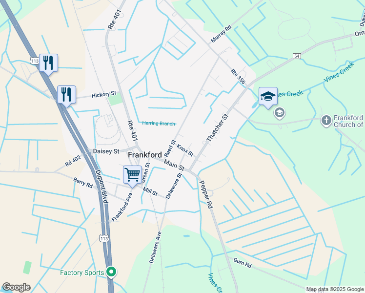 map of restaurants, bars, coffee shops, grocery stores, and more near 9 Knox Street in Frankford