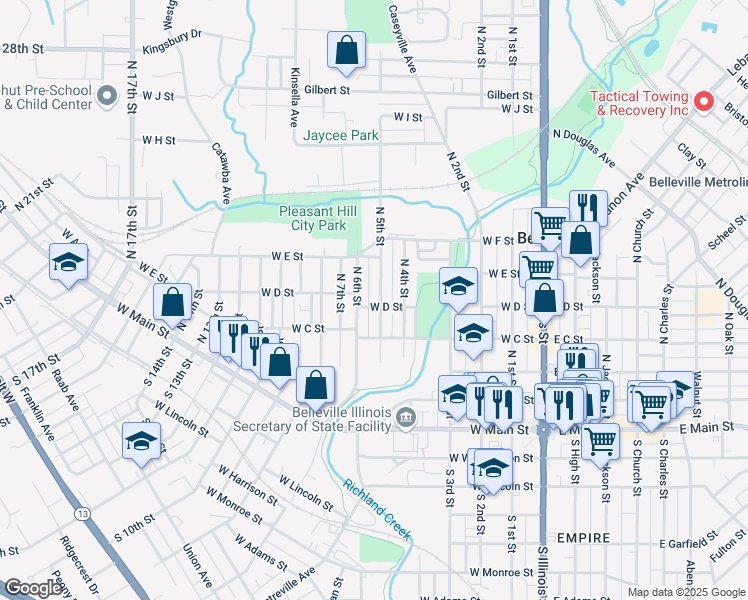 map of restaurants, bars, coffee shops, grocery stores, and more near 420 North 5th Street in Belleville
