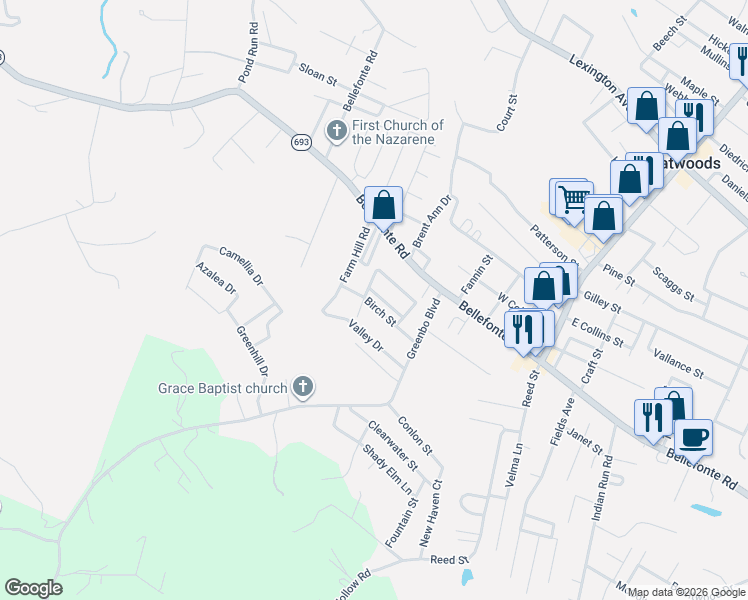 map of restaurants, bars, coffee shops, grocery stores, and more near 1603 Birch Street in Flatwoods