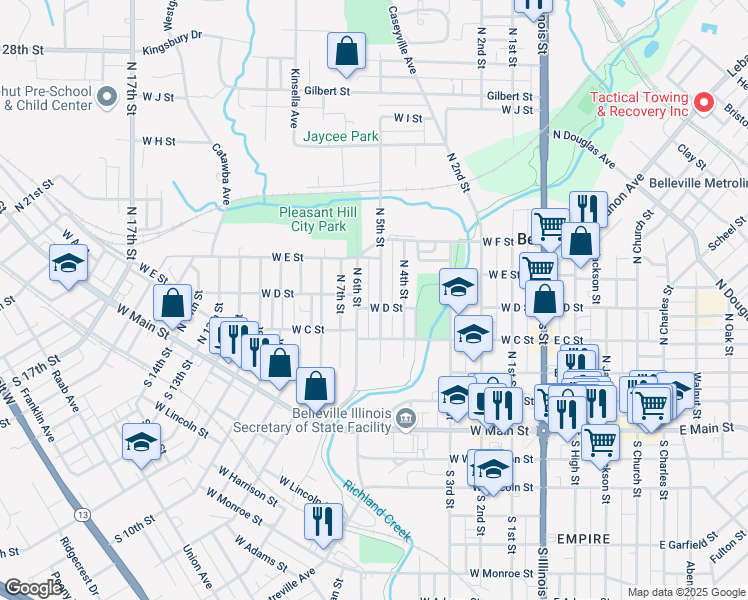 map of restaurants, bars, coffee shops, grocery stores, and more near 420 North 5th Street in Belleville