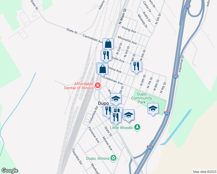 map of restaurants, bars, coffee shops, grocery stores, and more near 206 Kroeger Avenue in Dupo