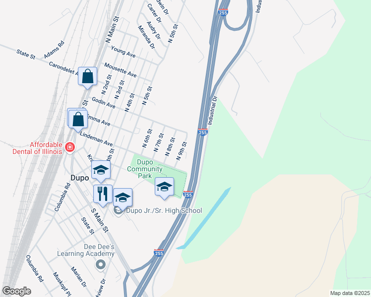 map of restaurants, bars, coffee shops, grocery stores, and more near 160 North 9th Street in Dupo