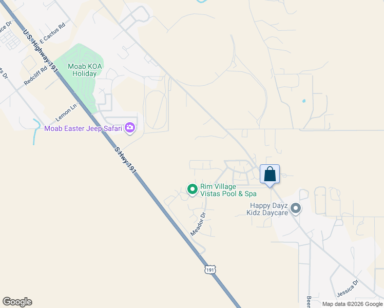 map of restaurants, bars, coffee shops, grocery stores, and more near 3718 Johnston Place Ave in Moab